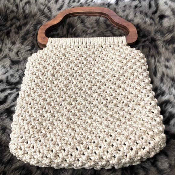 Vintage Handmade Macrame Tan Handbag - Picture 2 of 8